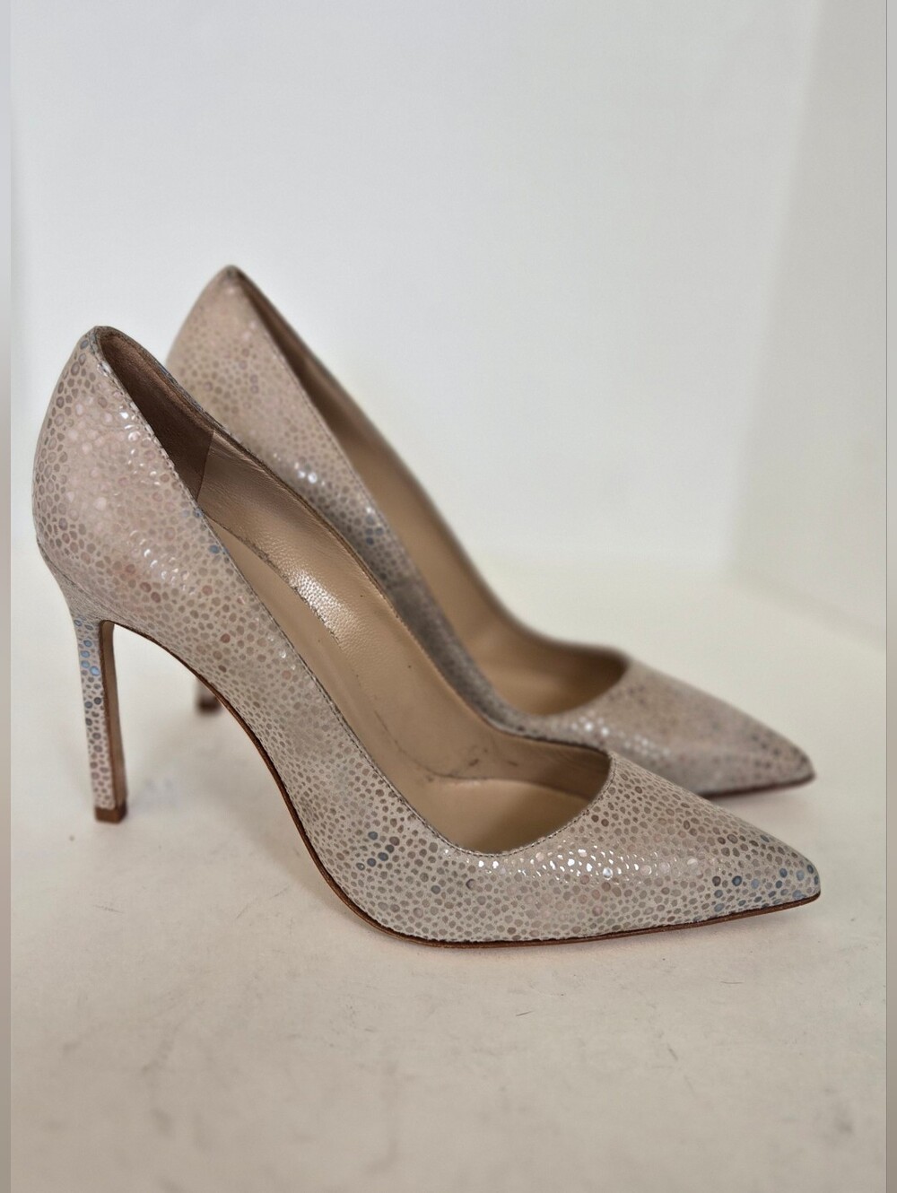 Manolo Blahnik Nude Beaded Pointed-Toe Stiletto Pumps